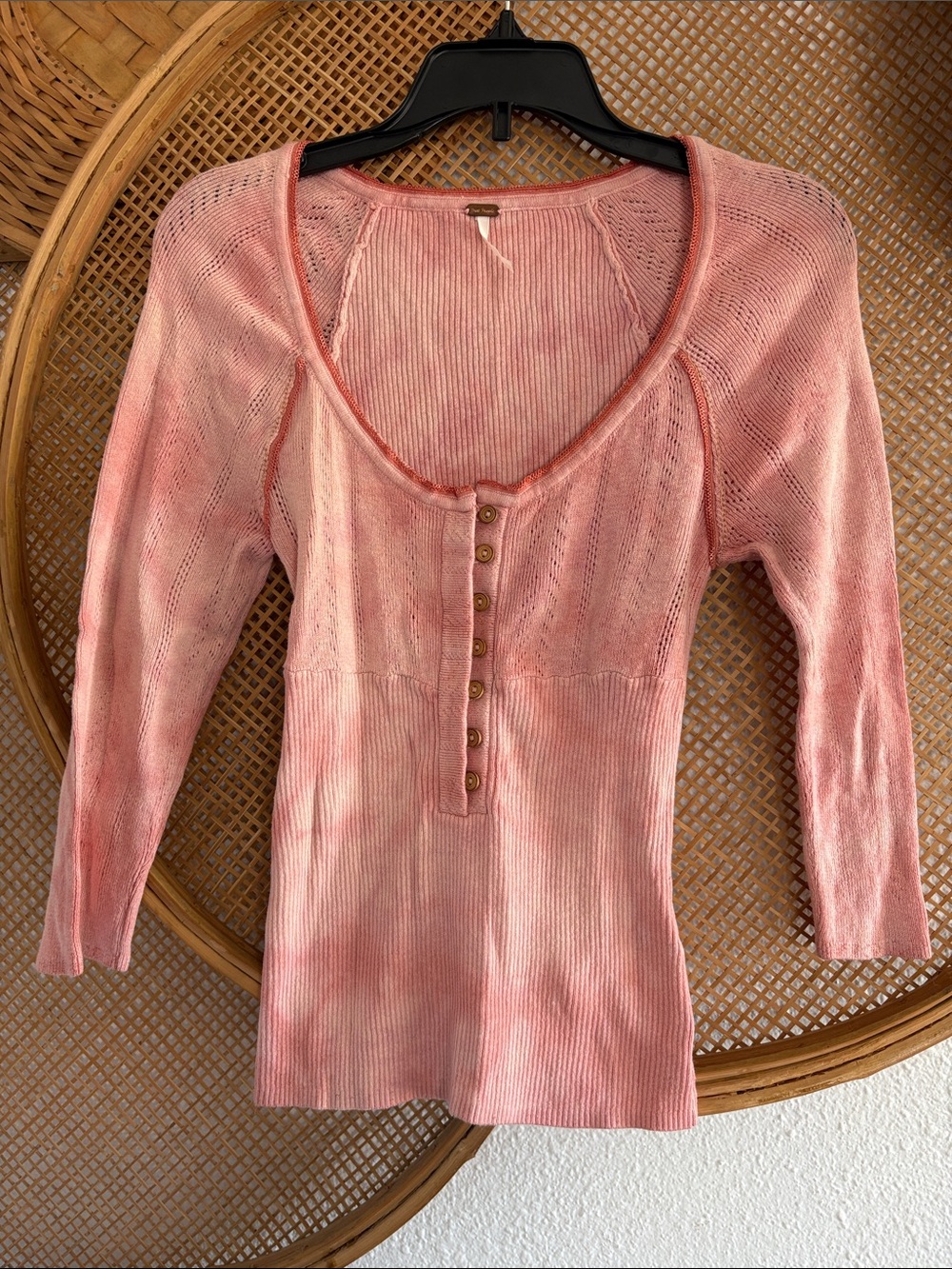 Free People Scoop Neck Henley Knit Top XS